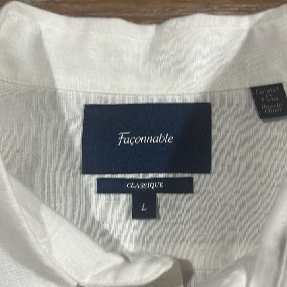 NWOT Façonnable Classique Men's White Shortsleeved Linen Shirt - Picture 2 of 3